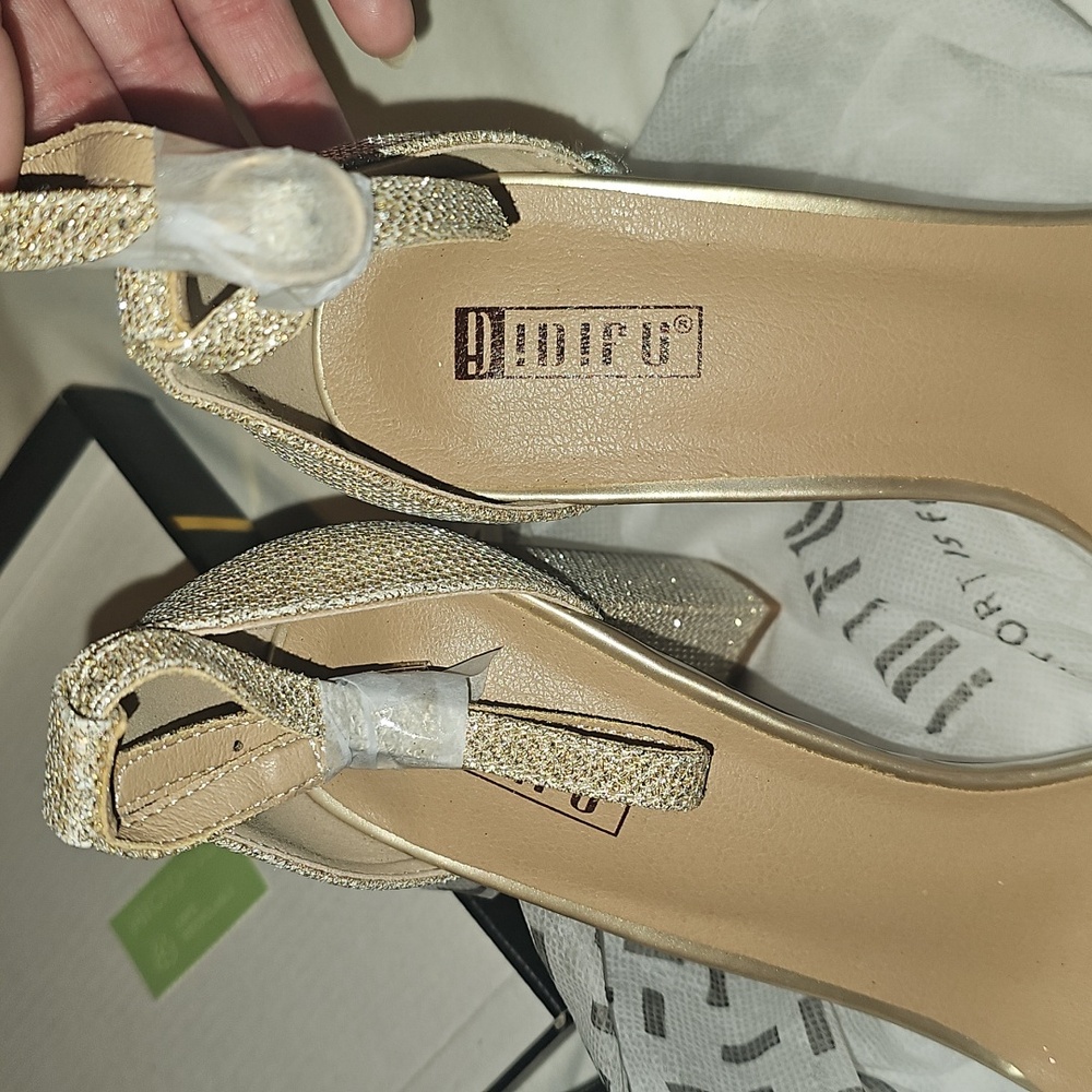 Gold Rhinestone Heels with Block Heel - Picture 4 of 4